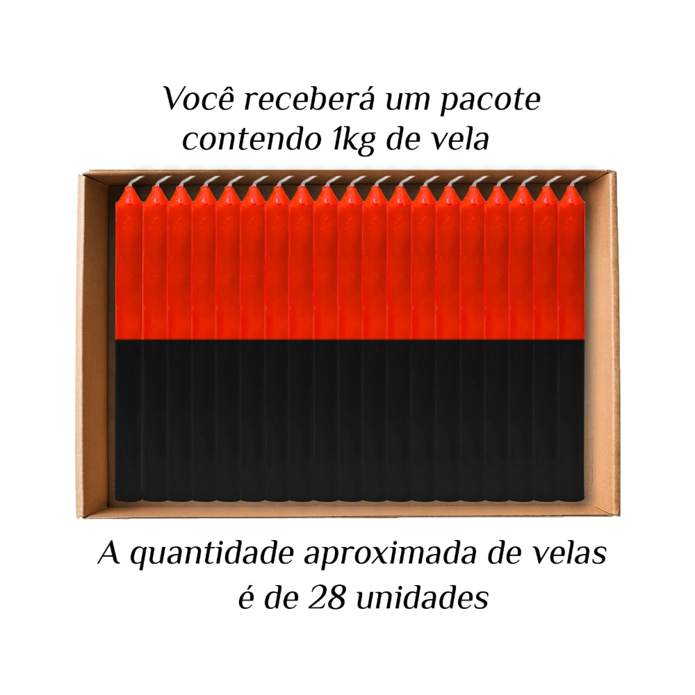 KIT 28 Velas Palito De Parafina 1Kg Vermelho/Preto