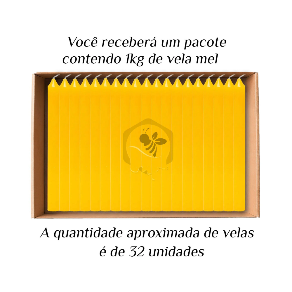 KIT 32 Velas Palito De Cera Aromatizada Mel 1Kg Amarelo