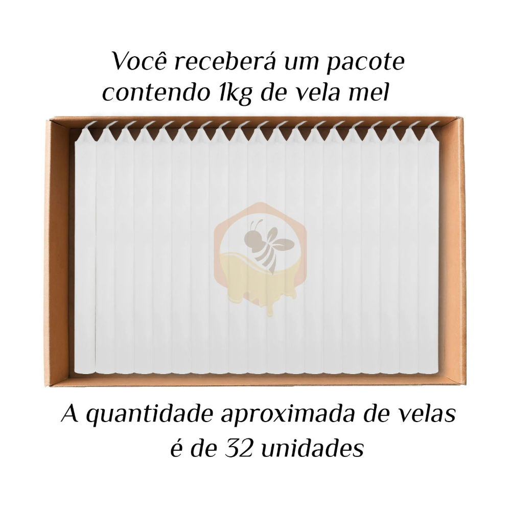 KIT 32 Velas Palito De Cera Aromatizada Mel 1Kg Branco