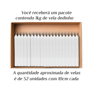KIT 52 Velas Palito Dedinho 10,5Cm Parafina Branca 1Kg