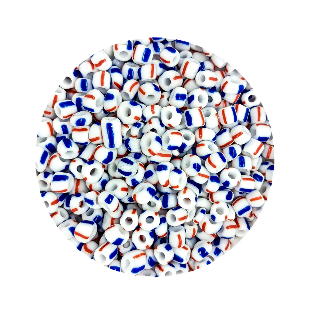 Pacote 100G Conta De Missanga Leitosa Tricolor Branco/Azul Marinho/Vermelho