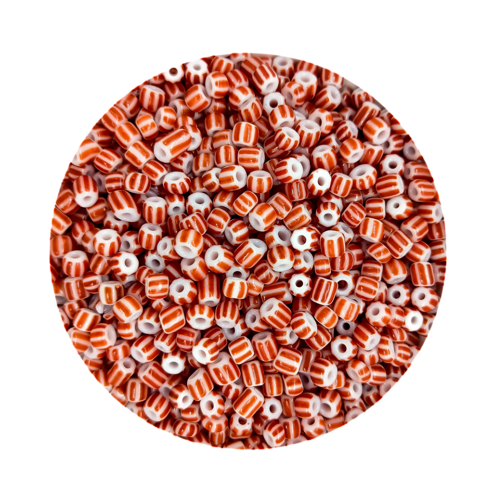 Pacote 100G Conta De Missanga Leitosa Vermelho Rajado Branco