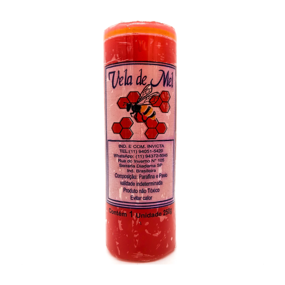 Vela De 7 Dias 55Mm Aromatizada Mel Parafina Vermelha Unidade Invicta
