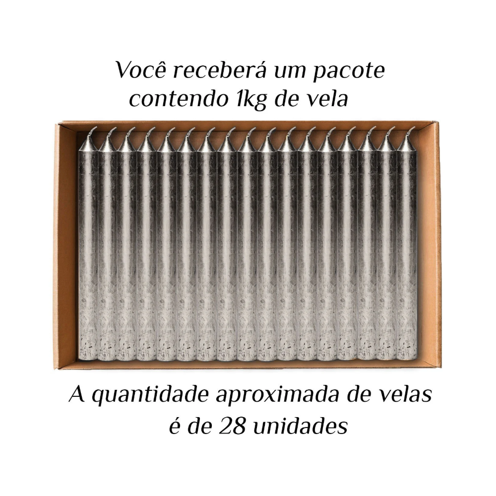 Vela Palito 20Cm De Parafina Prata 1Kg