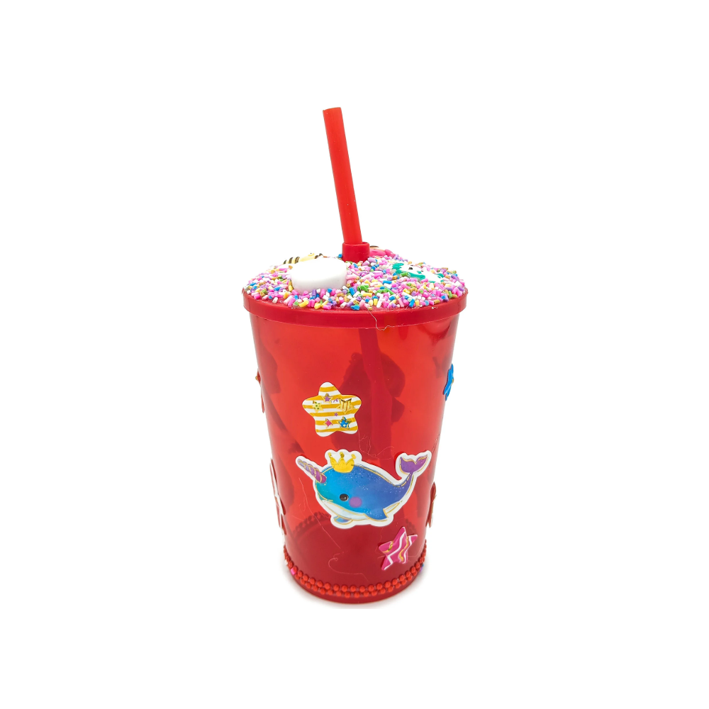 Copo Enfeitado P/ Erê Criança Diversos 500Ml Vermelho
