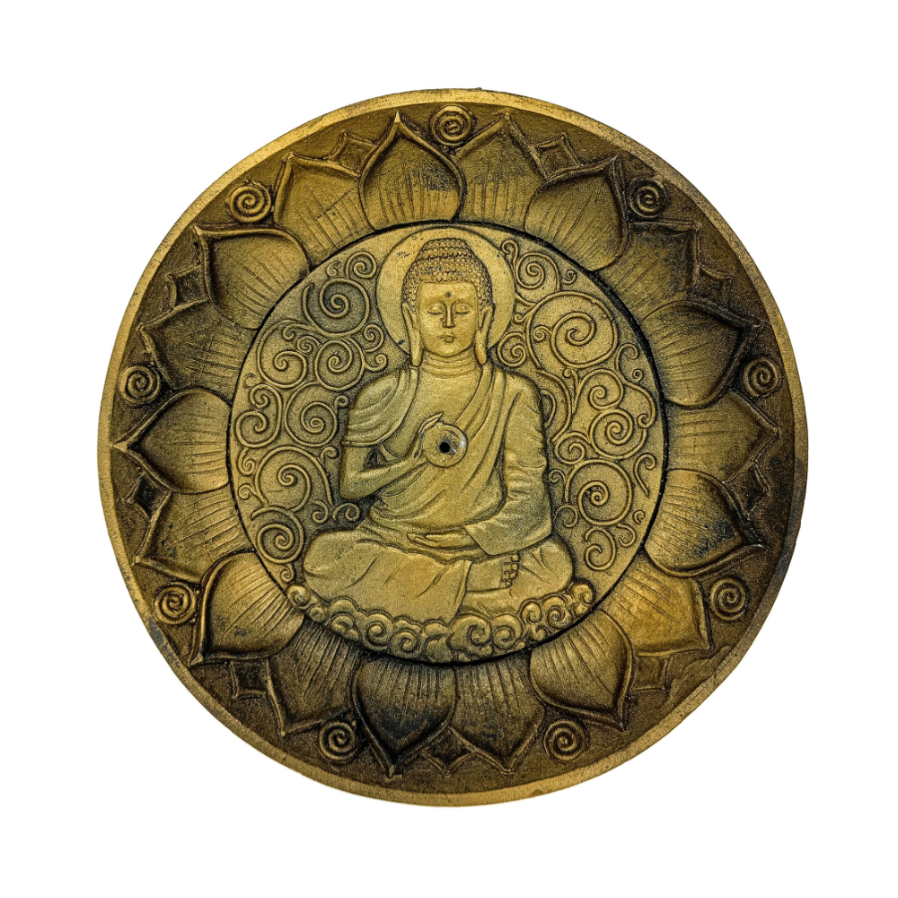 Incensário Porta Incenso Prato 12Cm Buda Dourado